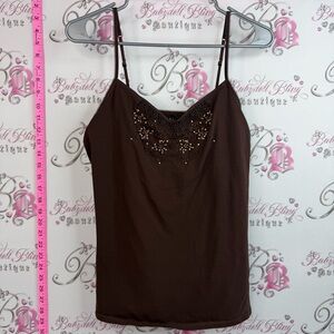 Tag studio tank top beaded Y2k Brown Embellished Spaghetti Strap Camisole